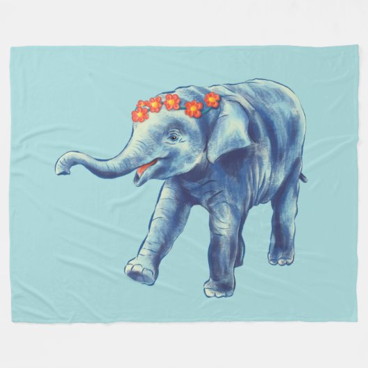 Couverture Polaire Bébé Eléphant mignon Bleu Enfants (Devant (Horizontal))