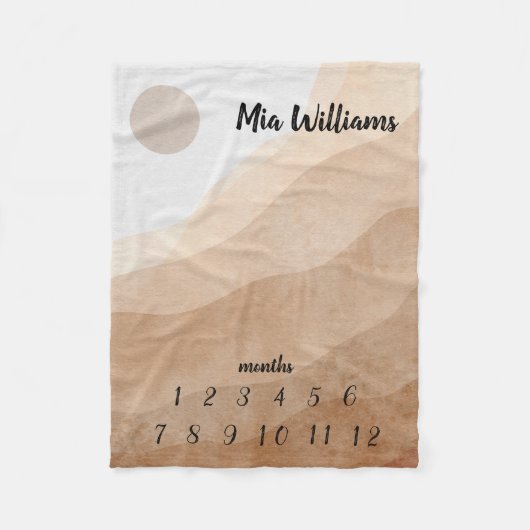 Couverture Polaire Bébé esthétique Beige Mensuel Milestone (Devant)