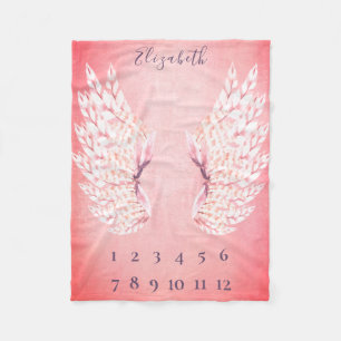 Couverture Polaire Bébé fille Ange rose ailes mensuelle Jalon Flee