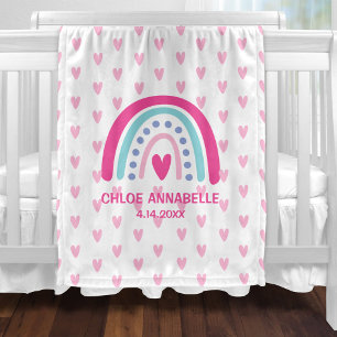 Couverture Polaire Bébé Fille Arc-en-Ciel et Cœurs Personnalisés