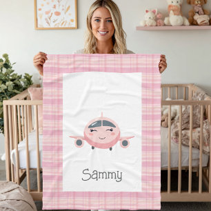Couverture Polaire Bébé Fille Avion Rose Gris Cadeau Baby Shower