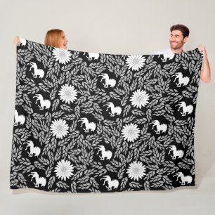 Couverture Polaire Bébé Fille Élégante Motif Licorne Noir et Blanc
