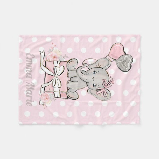 Couverture Polaire Bébé Fille Eléphant rose Parties scintillant en ar (Devant (Horizontal))