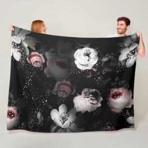 Couverture Polaire Bébé fille rose et charbon Motif Rose victorien