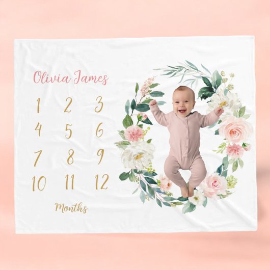 Couverture Polaire Bébé floral mignon fille Jalon mensuel bébé