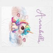 Couverture Polaire Bébé licorne mignonne et cœurs (Devant (Horizontal))