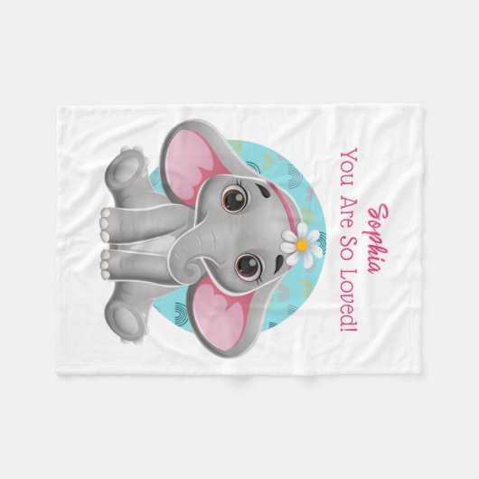 Couverture Polaire Bébé mignon Eléphant Art, Nom et message de l'enfa (Devant (Horizontal))