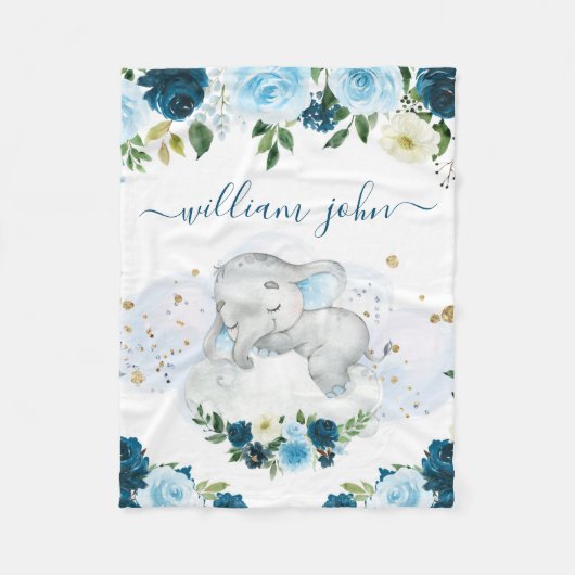 Couverture Polaire Bébé mignon éléphant bébé garçon Marine & Crème (Devant)