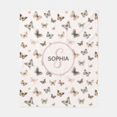 Couverture Polaire Bébé mignon Fille Monogramme Nom Broussette Papill (Devant)