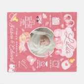 Couverture Polaire Bébé mignon Fille Naissance Statistiques Rose Nouv (Devant (Horizontal))