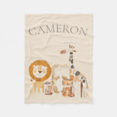 Couverture Polaire Bébé mignon Zoo Animaux Personnalisé Nom Beige (Devant)