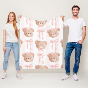 Couverture Polaire Bébé Nounours et vaches roses