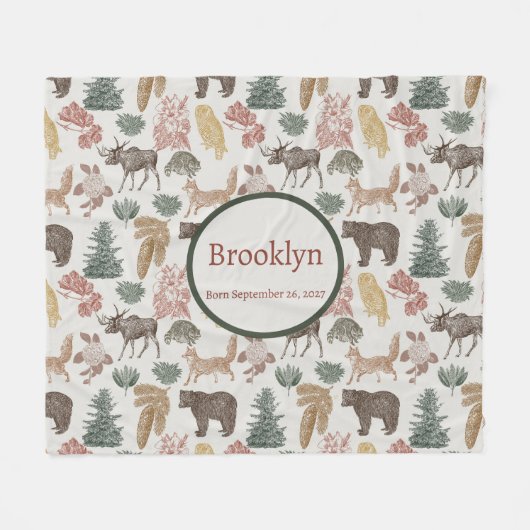 Couverture Polaire Bébé - Ours rustiques, Renard, Chouettes (Devant (Horizontal))