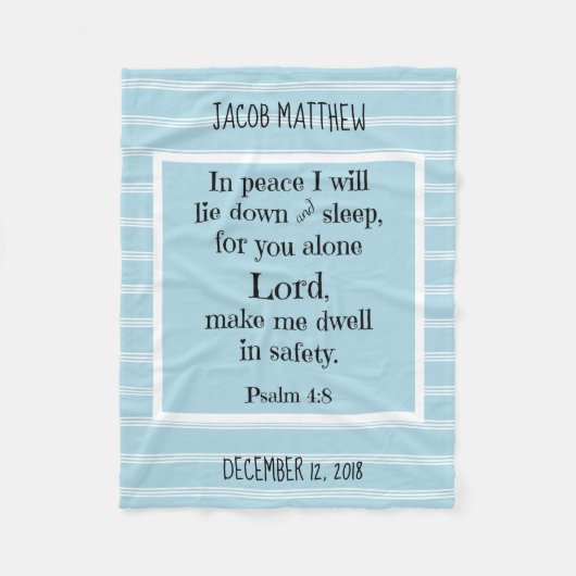 Couverture Polaire Bébé personnalisé, avec prière nocturne (Psaume 4: (Devant)