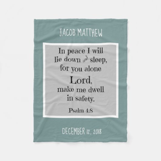 Couverture Polaire Bébé personnalisé, avec prière nocturne (Psaume 4: (Devant)