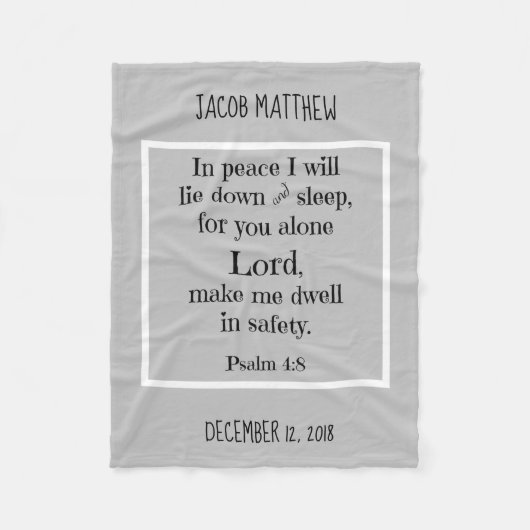 Couverture Polaire Bébé personnalisé, avec prière nocturne (Psaume 4: (Devant)