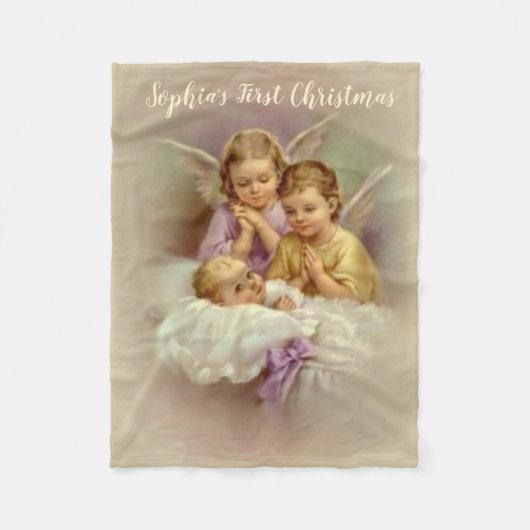 Couverture Polaire Bébé personnalisé d'anges d'ange gardien en nuage (Devant)