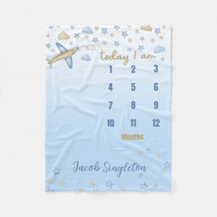 Couverture Polaire Bébé personnalisé Garçon avion Milestone Blanket
