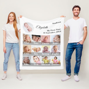 Couverture Polaire Bébé première année 12 mois photo collage Jalons