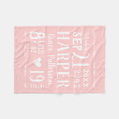 Couverture Polaire Bébé rose Fille Naissance Statistiques Keepsaké (Devant (Horizontal))