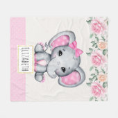 Couverture Polaire Bébé rose mignon éléphant et frontière Rose (Devant (Horizontal))