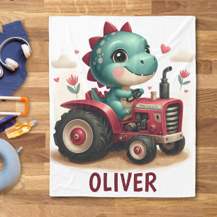 Couverture Polaire Bébé Trex Dinosaure Mignon Conduisant un Tracteur