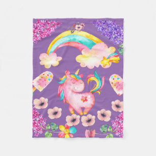 Couverture Polaire Bébé Unicorn jouant au jardin Fleece Blanket, B