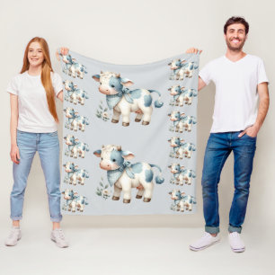Couverture Polaire Bébé Vache Gingham Bleu Pastel Esthétique Ferme