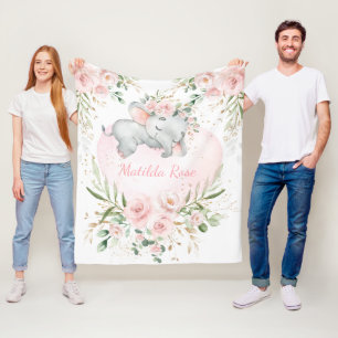 Couverture Polaire Bébée adorable Eléphante Fille noire rose