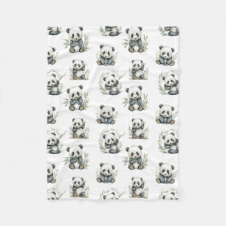Couverture Polaire Bébés pandas mignons en aquarelle mangeant du bamb