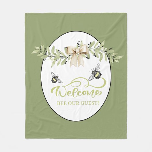 Couverture Polaire Bee Our Guest | Accueil Blanche en polaire verte (Devant)