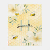 Couverture Polaire Bees fleurons jaunes nid d'abeilles monogrammé (Devant)