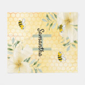 Couverture Polaire Bees fleurons jaunes nid d'abeilles monogrammé (Devant (Horizontal))