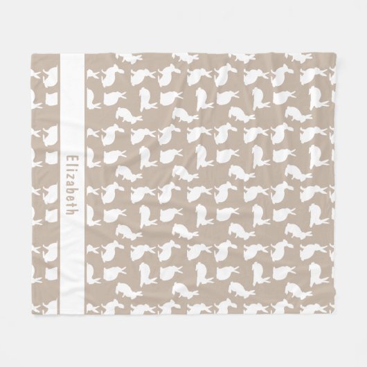 Couverture Polaire Beige And White Bunny Pattern With Name Easter (Devant (Horizontal))