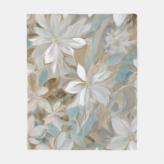 Couverture Polaire Beige Brown Bleu Floral Turquoise (Devant)