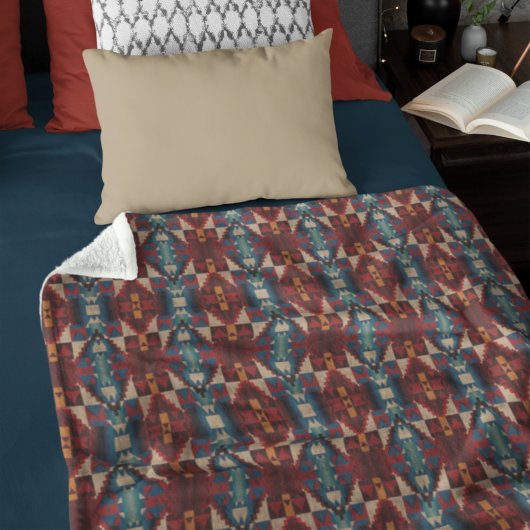 Couverture Polaire Beige Brown Rouge Turquoise Bleu Terracotta Art Tr