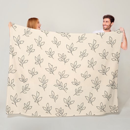 Couverture Polaire Beige Leaf Throw Blanket (En situation)
