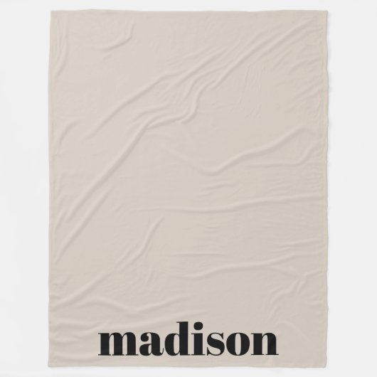 Couverture Polaire Beige Noir Moderne Monogramme Nom personnalisé (Devant)
