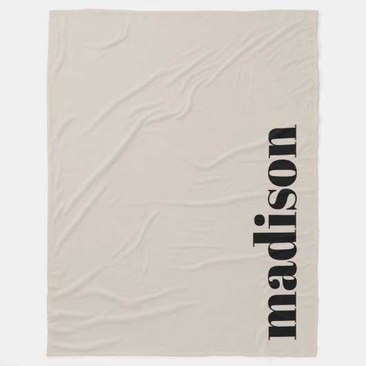 Couverture Polaire Beige Noir Moderne Monogramme Nom personnalisé (Devant)