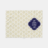 Couverture Polaire Beige, White Moroccan #5 Navy 3 Initial Monogram (Devant (Horizontal))