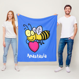 Couverture Polaire Belle abeille drôle avec dessin animé du coeur