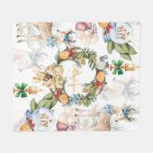 Couverture Polaire Belle aquarelle Cerf Noël Monogramme (Devant (Horizontal))