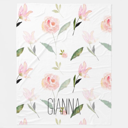 Couverture Polaire Belle Aquarelle Florale Rose (Devant)
