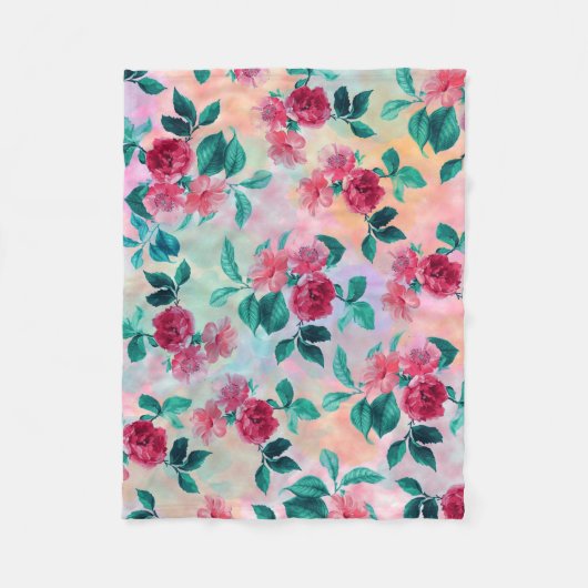 Couverture Polaire Belle aquarelle romantique motif rose floral (Devant)