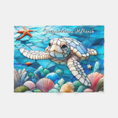 Couverture Polaire Belle Bébé Blanc Nage de tortue marine (Devant (Horizontal))