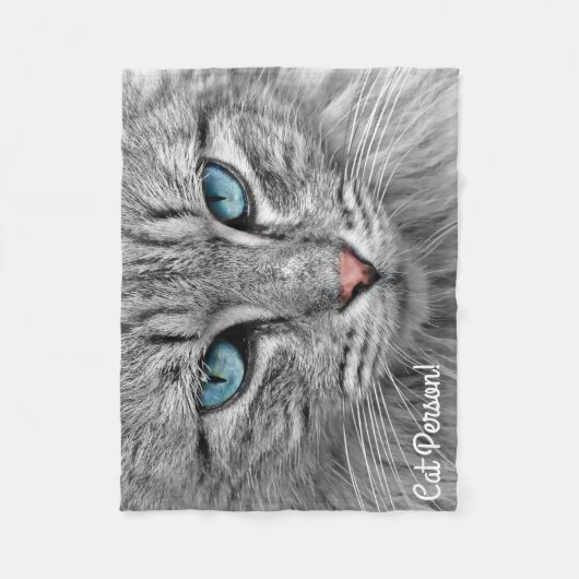 Couverture Polaire Belle Blue Eyed Gris et Chat blanc (Devant)