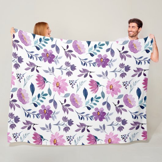 Couverture Polaire Belle botanique violet et blanc (En situation)