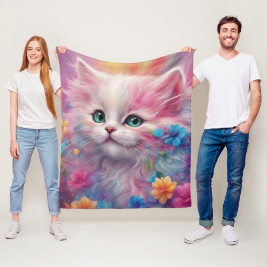 Couverture Polaire Belle Chat Blanc Fluffy (En situation)