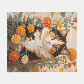 Couverture Polaire Belle Chat Calico Avec Fleurs Marigold (Devant (Horizontal))
