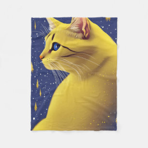 Couverture Polaire Belle Chat Jaune aux Yeux Bleus